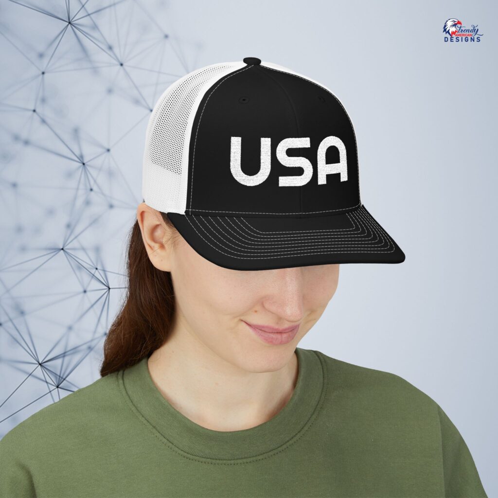 USA Embroidered Trucker Cap — Snapback Mesh Patriotic Hat for 4th of July