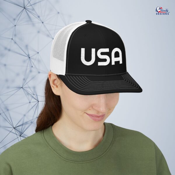 USA Embroidered Trucker Cap — Snapback Mesh Patriotic Hat for 4th of July