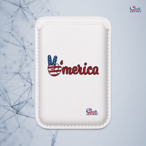 ’Merica Patriotic Vegan MagSafe Wallet — American Flag Peace Sign Money Card Holder