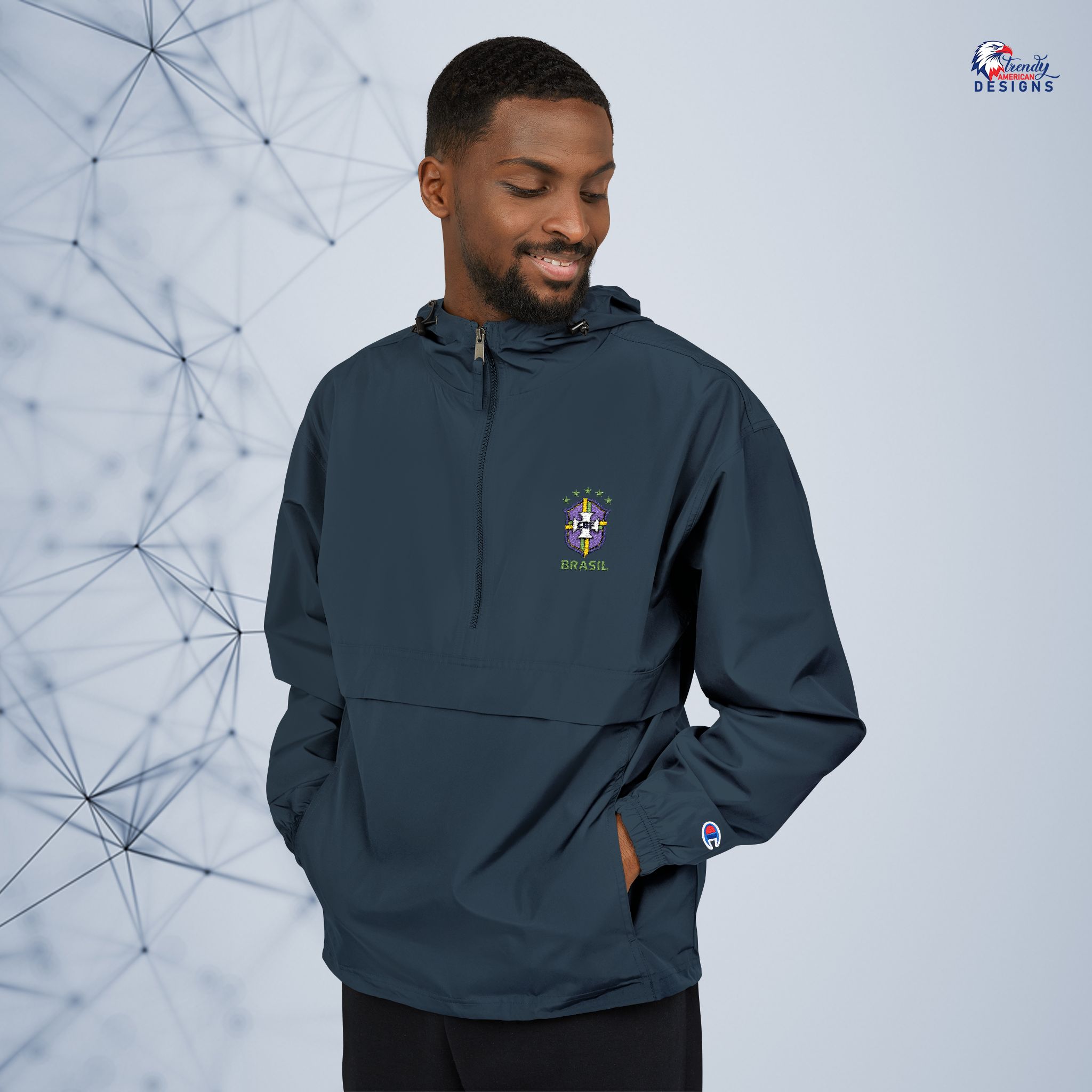 Packable Anorak Jacket — Yellow Hooded Windbreaker with Small Crest Brazil football fan - Image 4