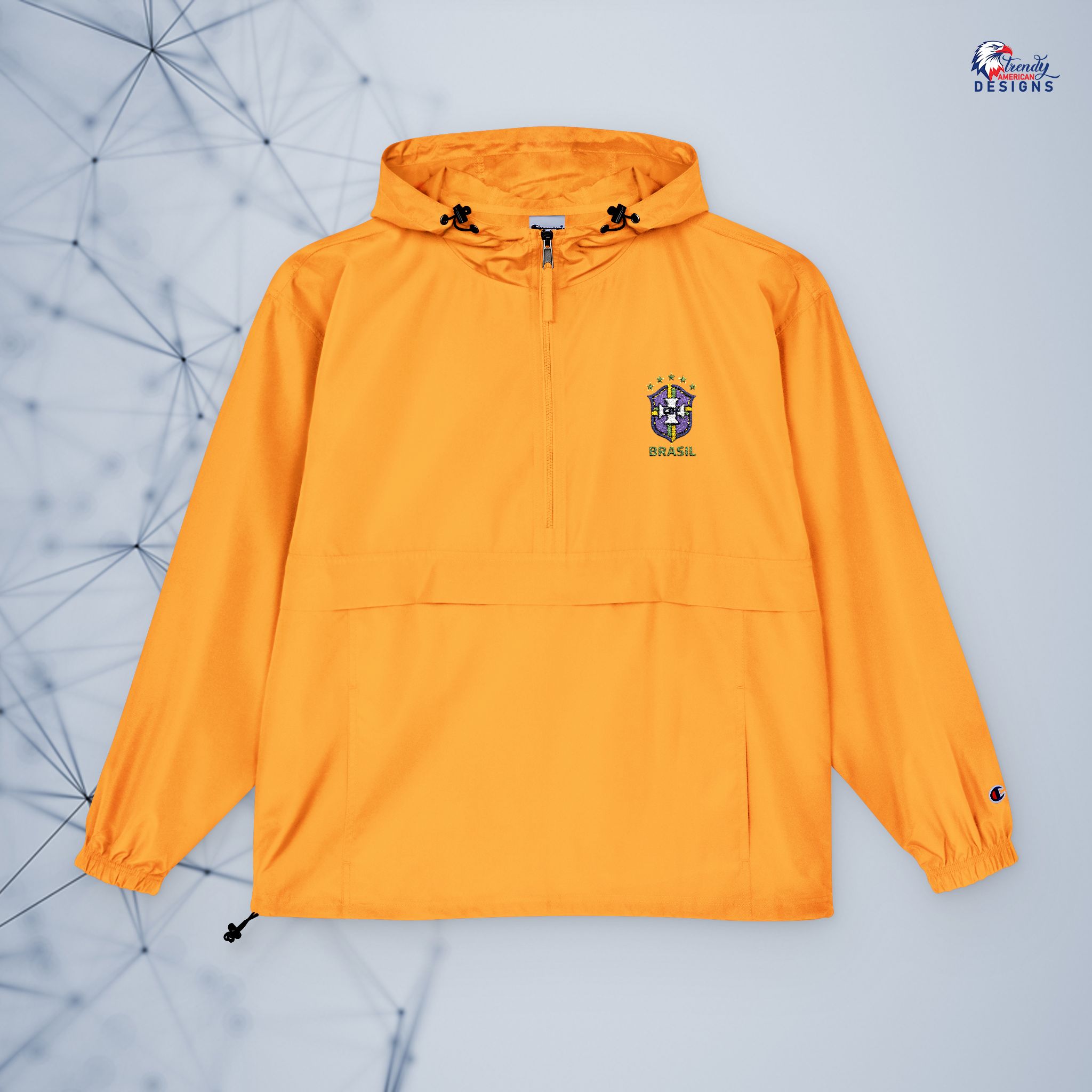Packable Anorak Jacket — Yellow Hooded Windbreaker with Small Crest Brazil football fan - Image 2