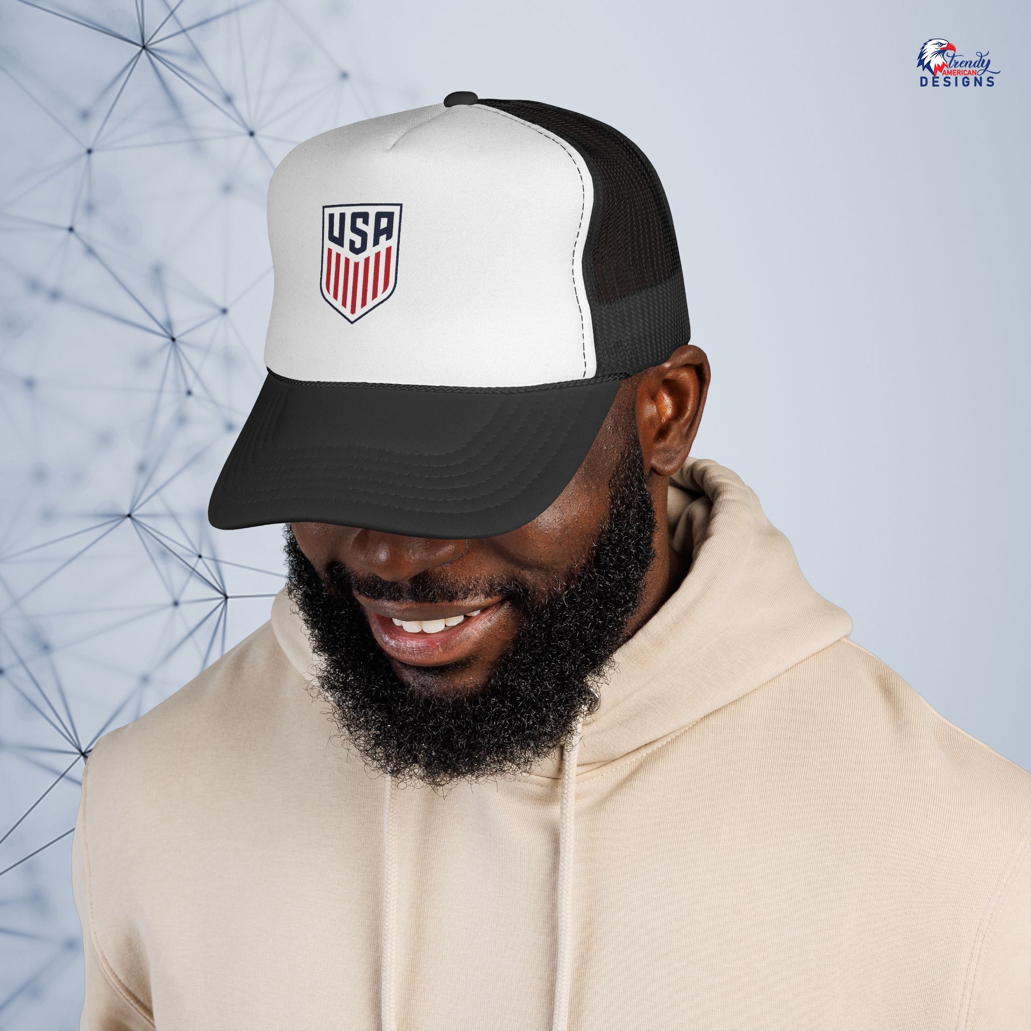 USA Shield Trucker Cap — Embroidered Patriotic Mesh for Football supporter - Image 3
