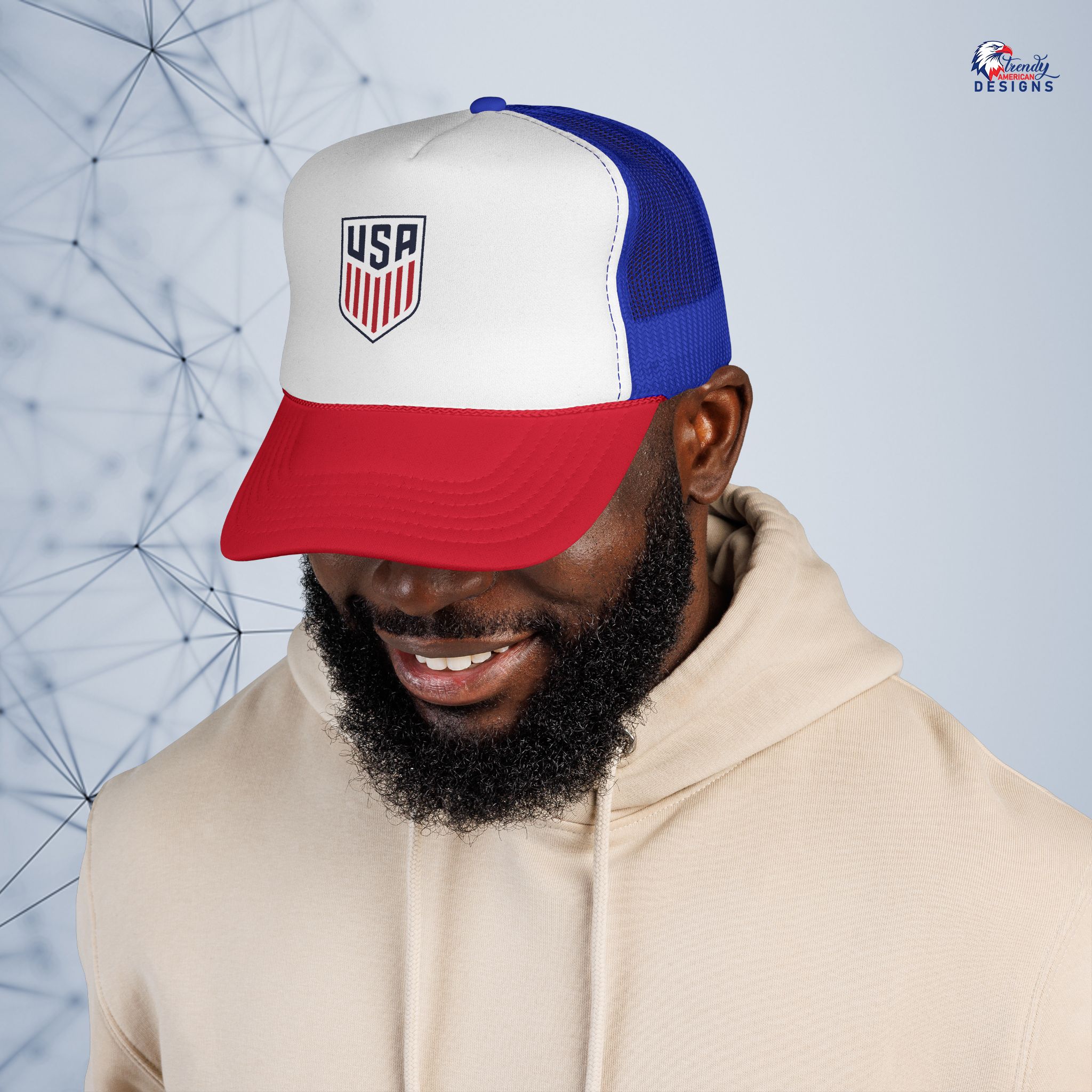 USA Shield Trucker Cap — Embroidered Patriotic Mesh for Football supporter - Image 6