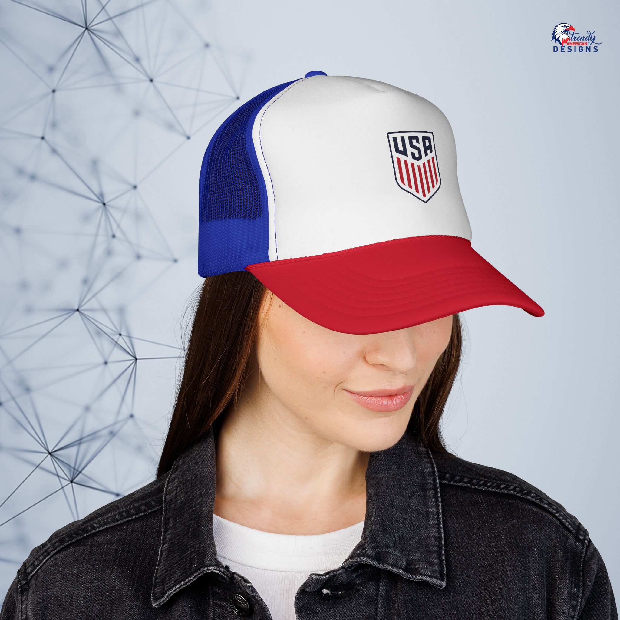 USA Shield Trucker Cap — Embroidered Patriotic Mesh for Football supporter - Image 5