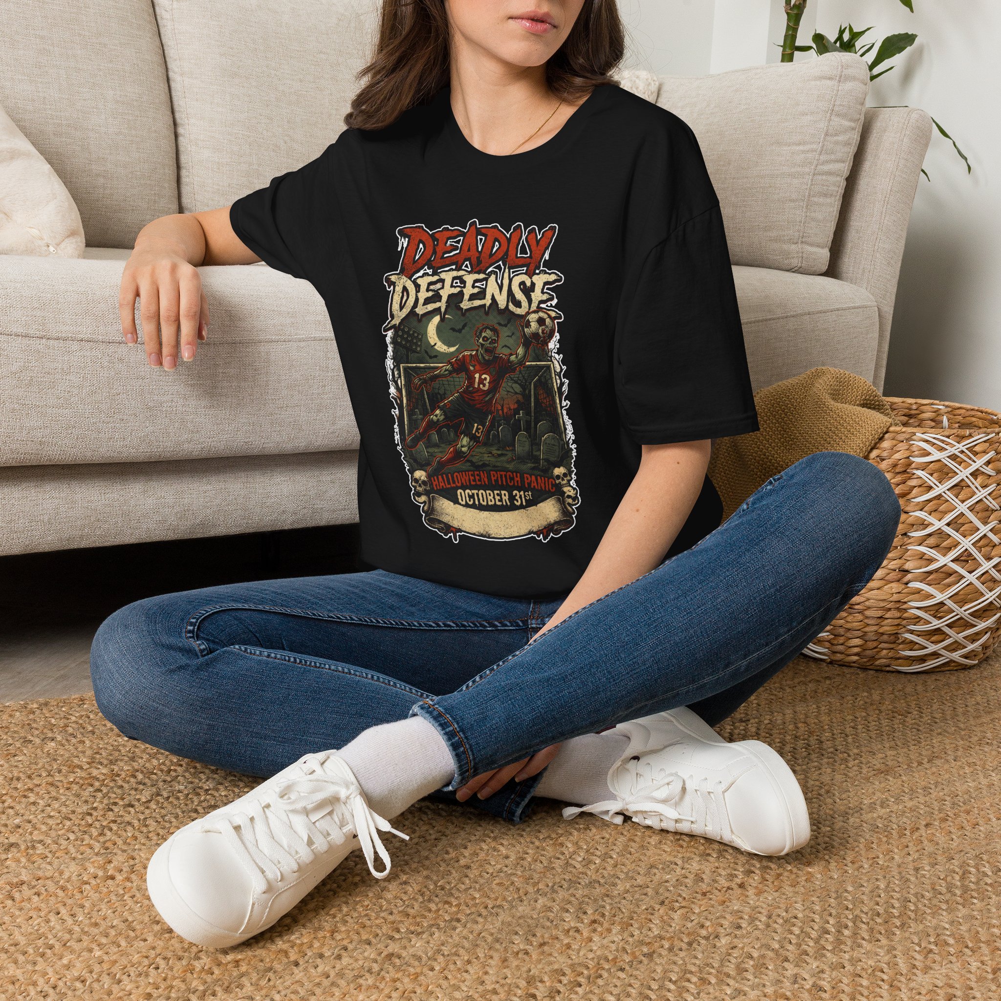 Deadly Defense Graphic Tee — Halloween Zombie Football Design - Image 3