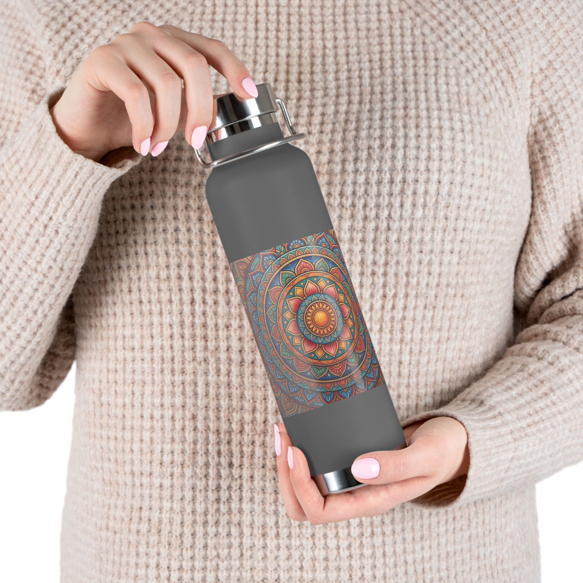 Mandala Copper Vacuum Insulated Water Bottle — 22oz Thermal Flask - Image 5