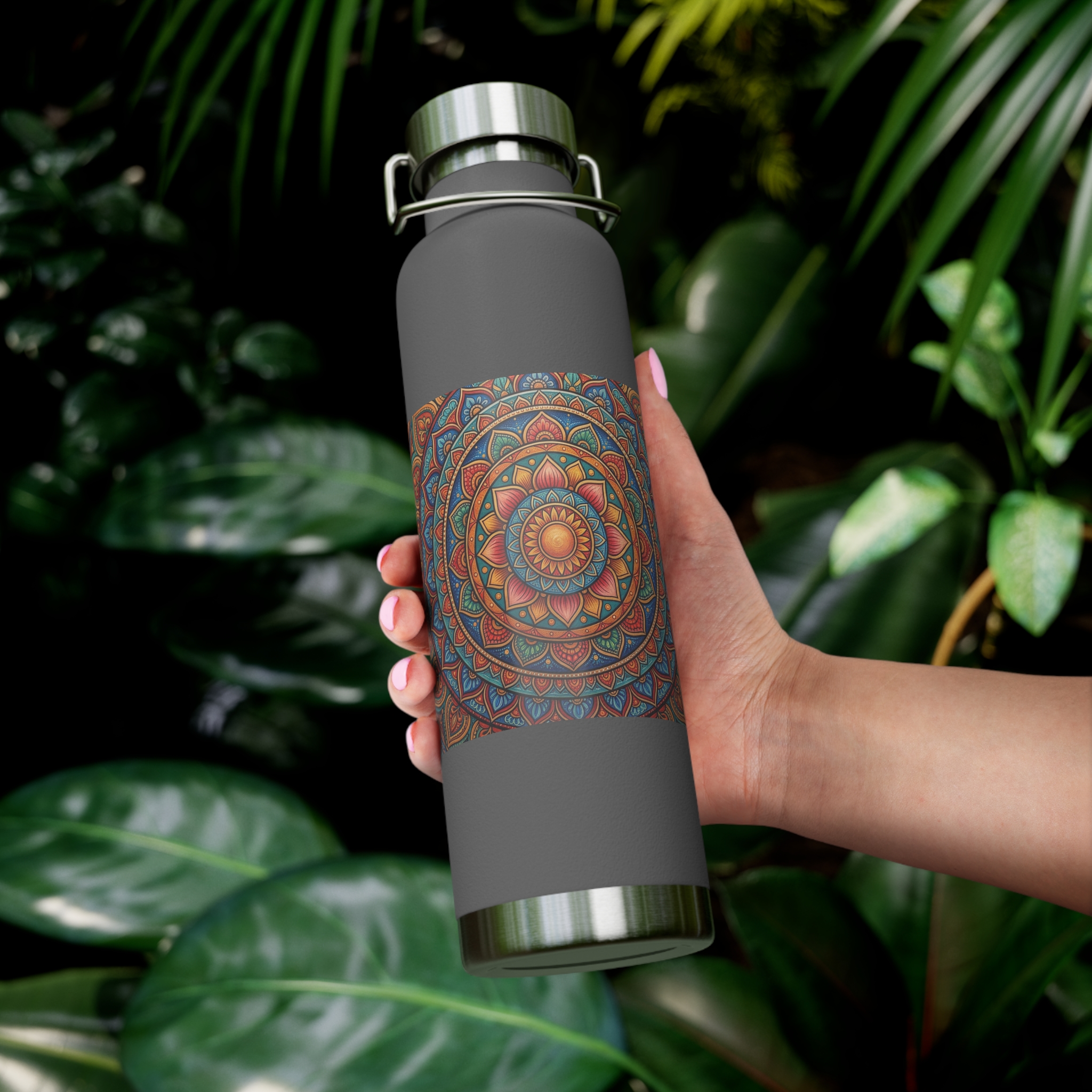 Mandala Copper Vacuum Insulated Water Bottle — 22oz Thermal Flask