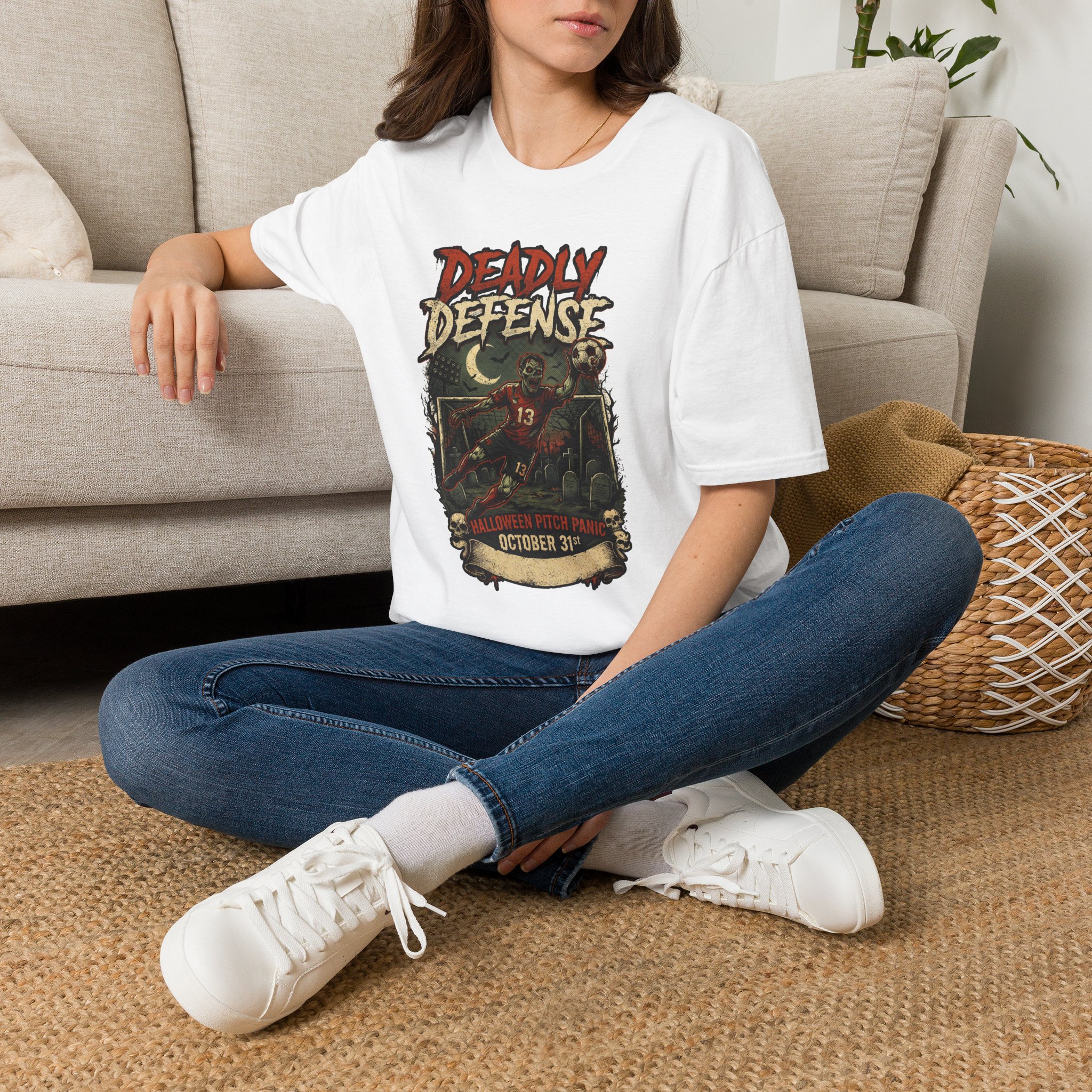 Deadly Defense Graphic Tee — Halloween Zombie Football Design - Image 7