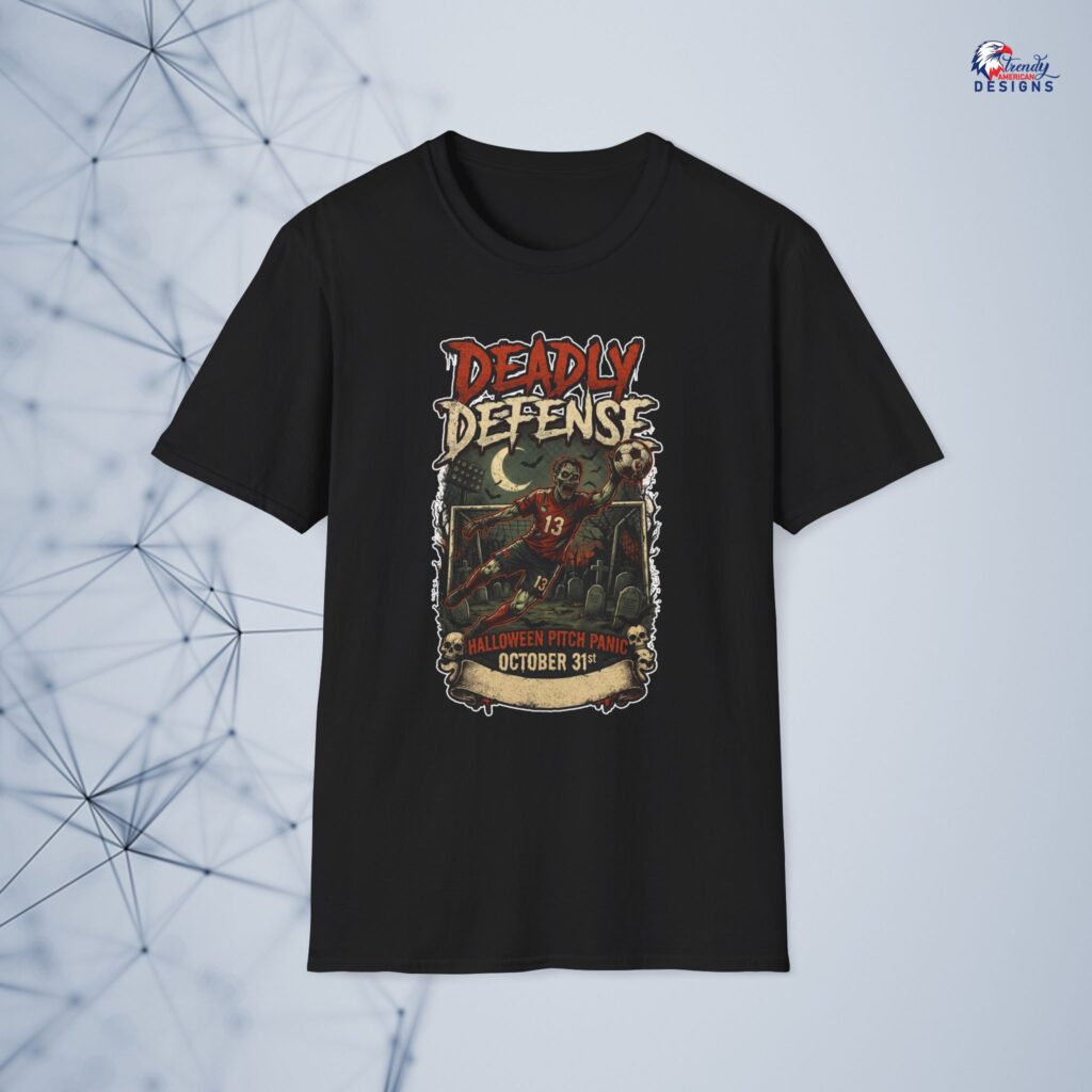 Deadly Defense Graphic Tee — Halloween Zombie Football Design