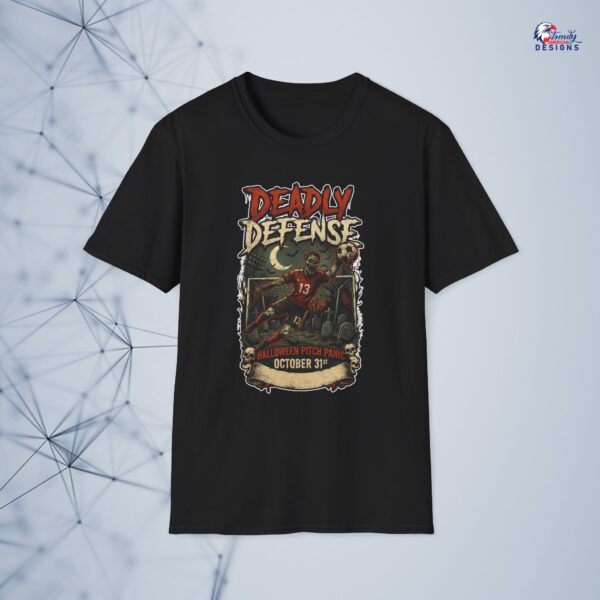 Deadly Defense Graphic Tee — Halloween Zombie Football Design