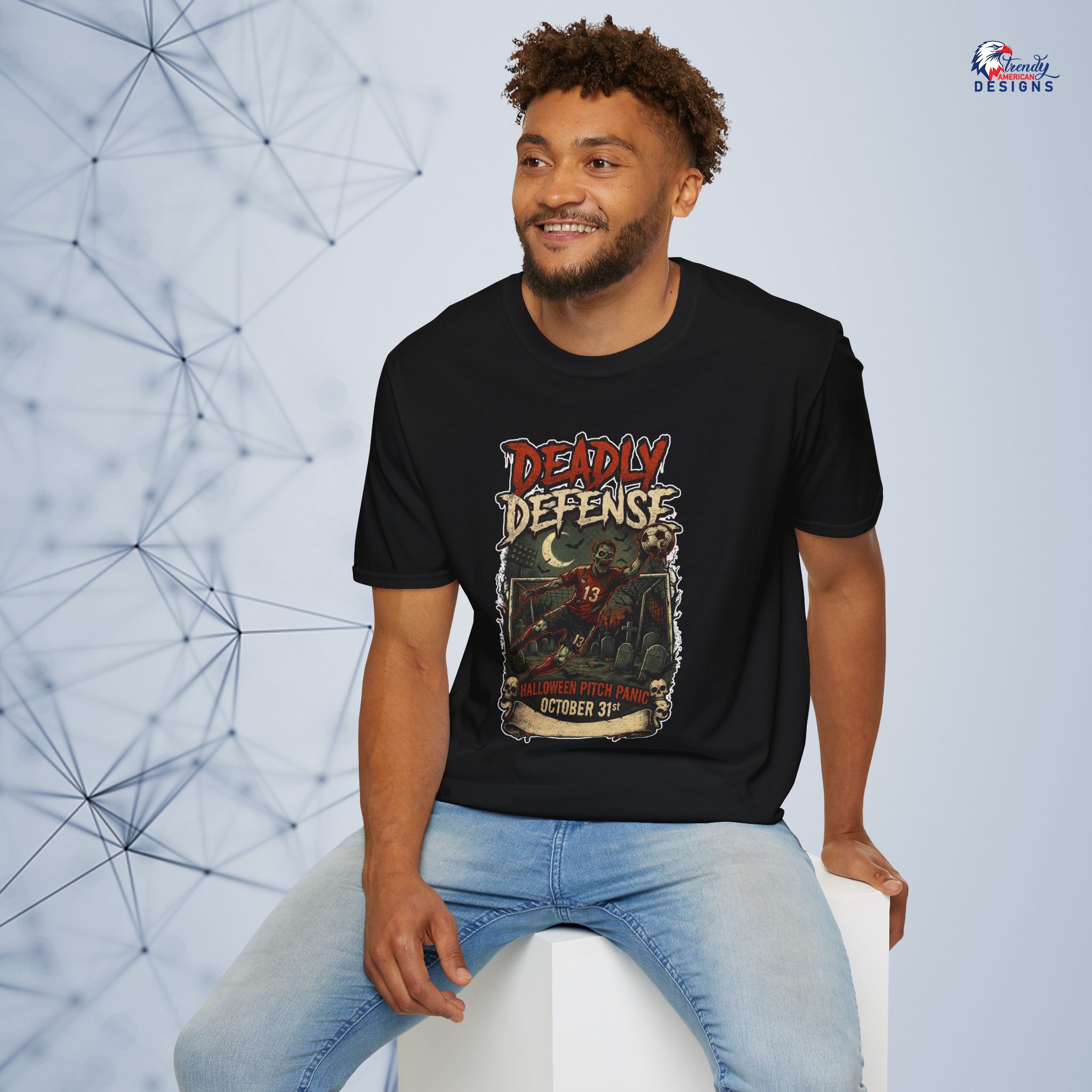 Deadly Defense Graphic Tee — Halloween Zombie Football Design - Image 4