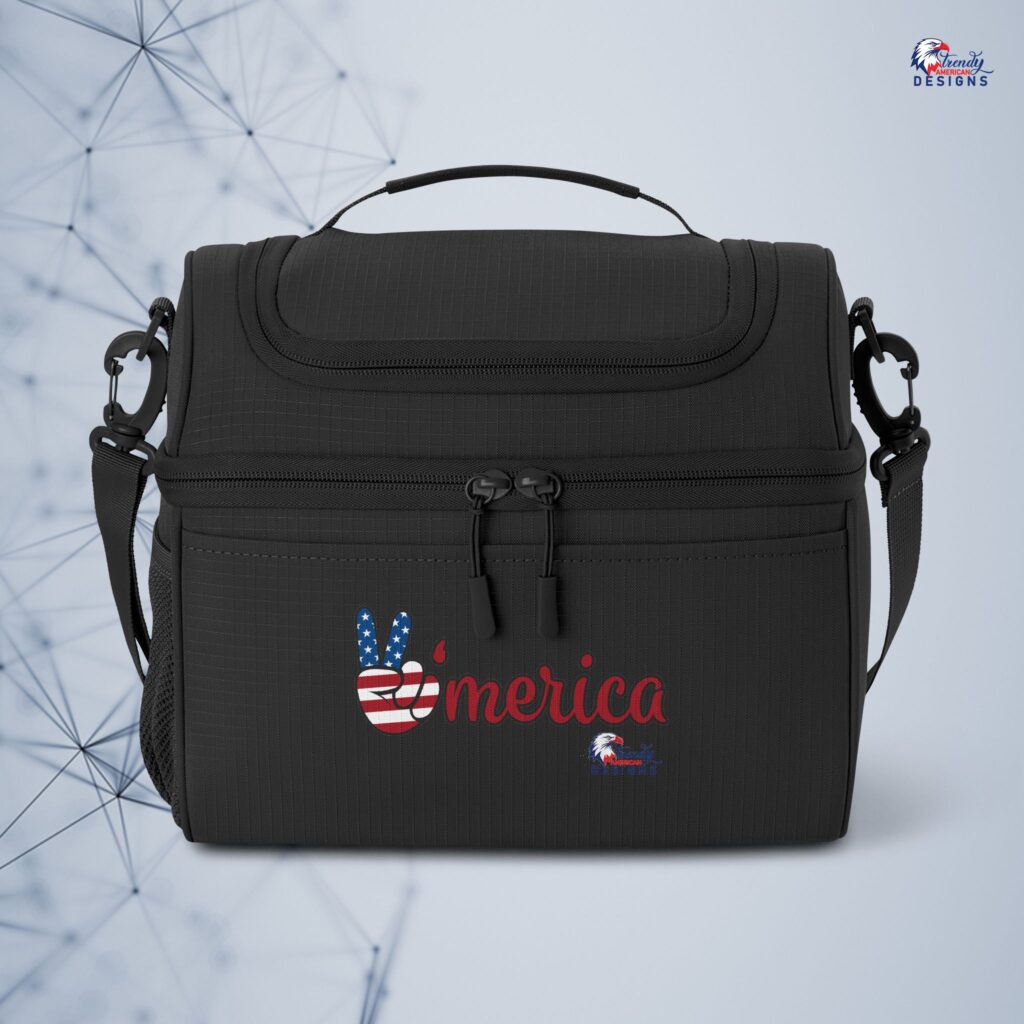 'Merica Flag Peace Sign Insulated Cooler Bag — Patriotic Lunch Tote